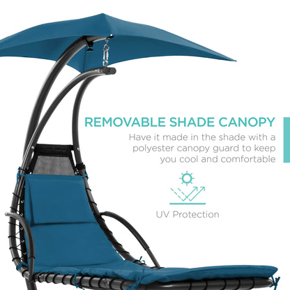 Best Choice Products Hanging Curved Chaise Lounge Chair Swing for Backyard, Patio w/ Pillow, Shade, Stand - Teal