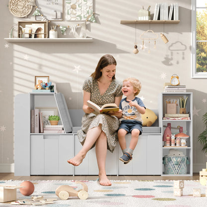 Homfa 4-in-1 Kids Toy Storage Cabinet, Bookshelf with 3 Drawers, Sturdy Toy Organizer with Reading Nook for Kids Room Playroom, Gray