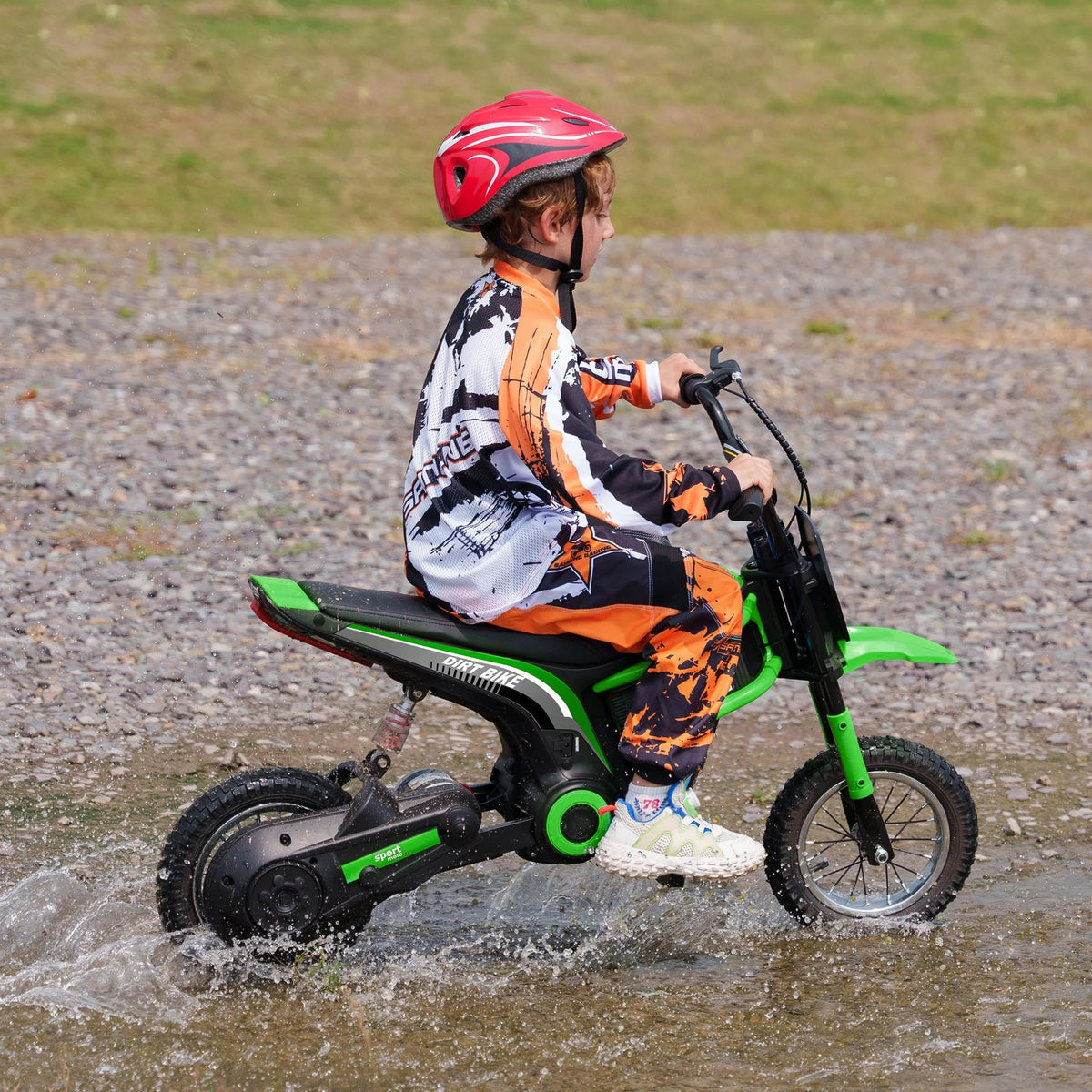 SaveJoy Electric Dirt Bike, 24V E-Dirt Bike Motorcycle for Kids, Kids Dirt Bike with Brake, Music, Horn, Outdoor Toys for Todders Kids, Red