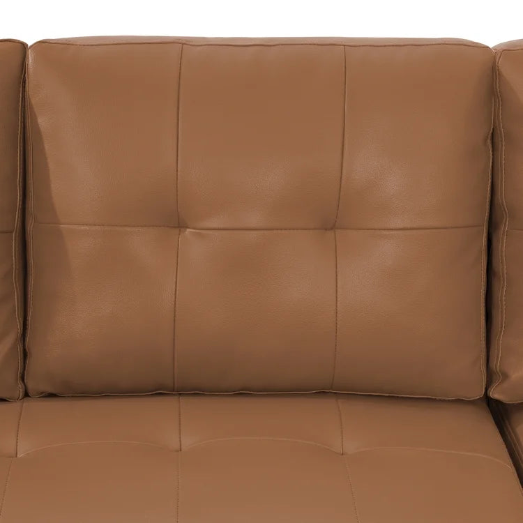 Naomi Home Perry Modern Leather Sectional Sofa with Storage Chaise-Color:Caramel,Fabric:Air Leather