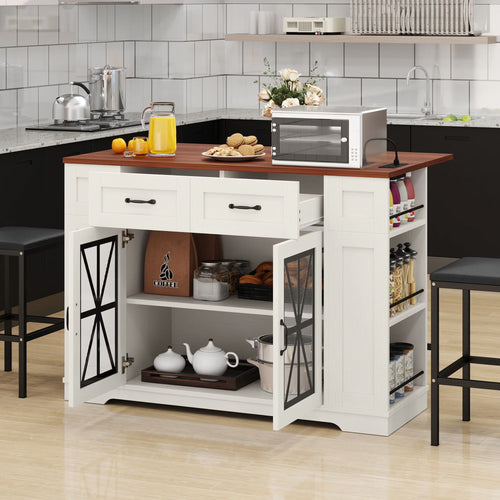 Uforic Kitchen Island Table with Seating & Drop Leaf, Kitchen Island with Storage & Wheels, Off-White