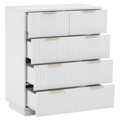 UBesGoo Dresser for Bedroom Wood 4 Drawers Dressers, Fluted Modern Dresser, White
