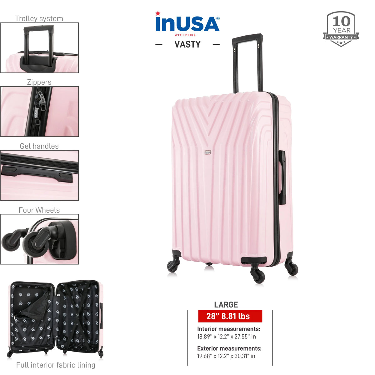 InUSA Vasty 28" Hardside Lightweight Luggage with Spinner Wheels, Handle, and Trolley, Gray