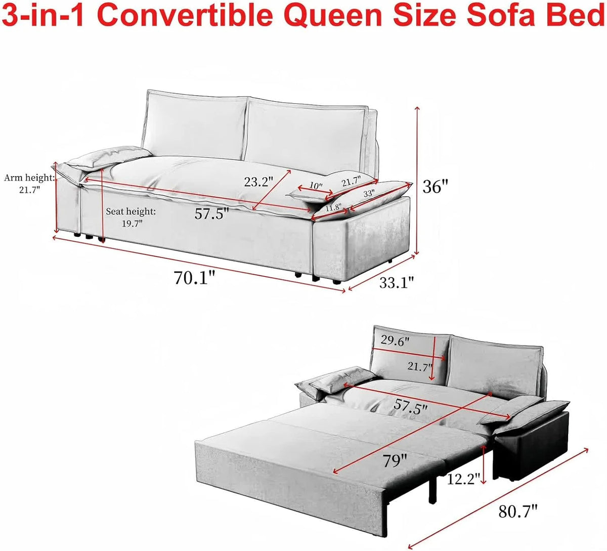 Tabaray 63.8" Futon Sofa Bed Queen Size, Pull Out Bed, 3-in-1 Convertible Sleeper Sofa with Side Pocket, Modern Plush Velvet Futon Couch for Living Room, Small Space, Apartment, Bedroom, Black