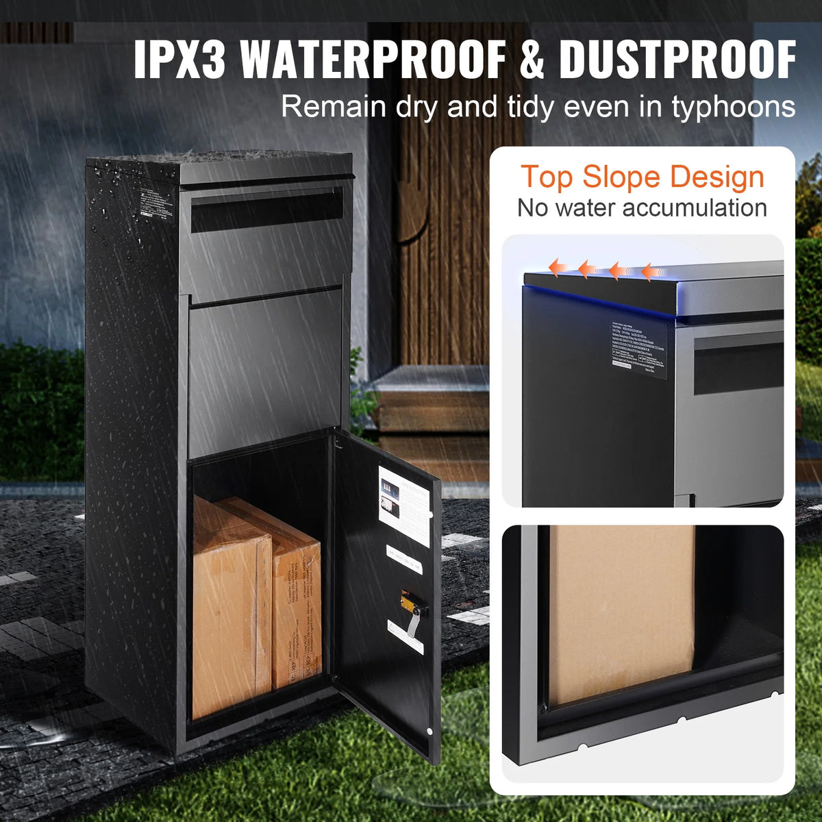 BENTISM Package Delivery Boxes for Outside 13.9"x11.6"x42", Galvanized Steel Delivery Box for Packages With Coded Lock, Anti-theft Baffle, IPX3 Waterproof Package Drop Box