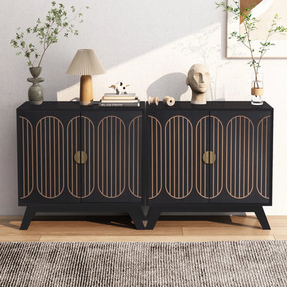 LEFHDA 2PCS Buffet Cabinet, Sideboard Cabinet with Storage, Accent Storage Cabinet with Carved Arc Door Design for Kitchen Dining Room, 2 Doors Buffet Cabinet with Adjustable Shelves