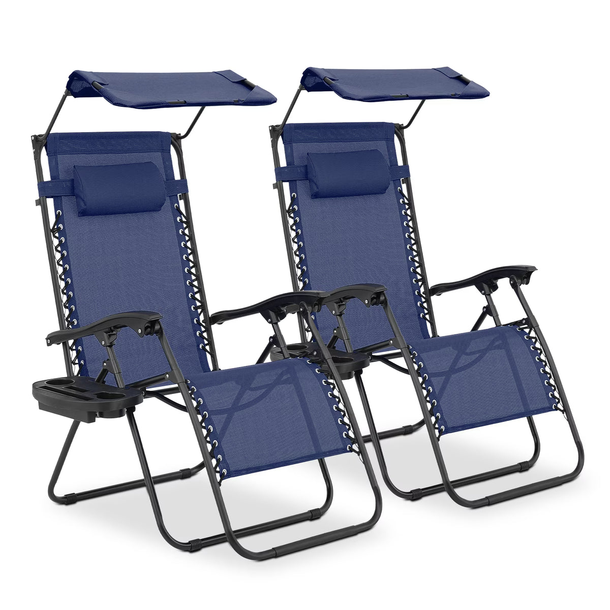 MoNiBloom Zero Gravity Chairs Set of 2, Folding Outdoor Patio Beach Recliner with Canopy Shade & Headrest, Black