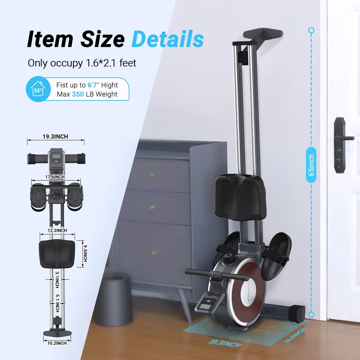 MERACH Magnetic Rowing Machine 350lbs Weight Capacity, 16 Levels of Quiet Resistance, Bluetooth Rowing Machine for Home Workout