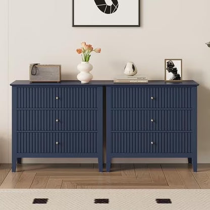 Heynemo Beige 6 Drawer Dresser, Fluted Modern Wood Chest