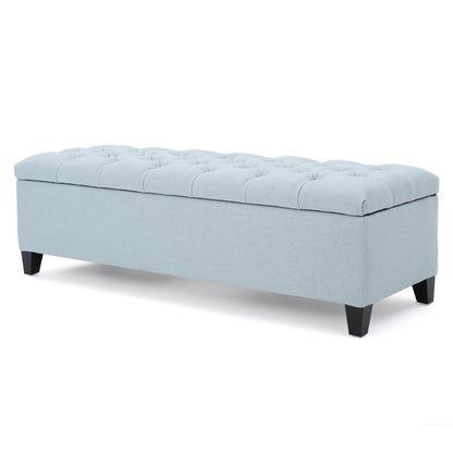 Noble House Hampton Contemporary Fabric Upholstered Storage Ottoman, White and Blue Floral
