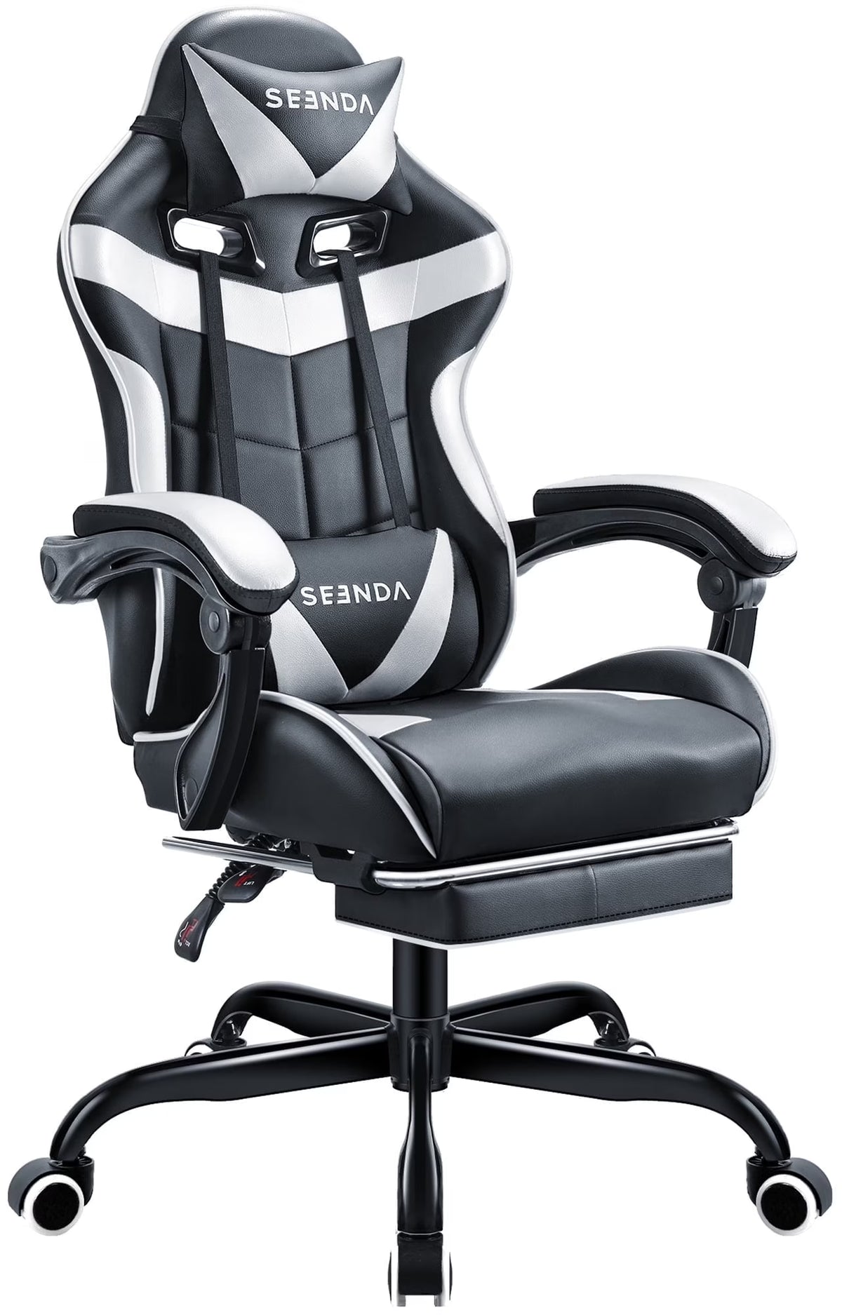 Gaming Chair, Seenda Video Game Chair with Footrest and Lumbar Support, Ergonomic Computer Chair Height Adjustable with Swivel Seat and Headrest, Red
