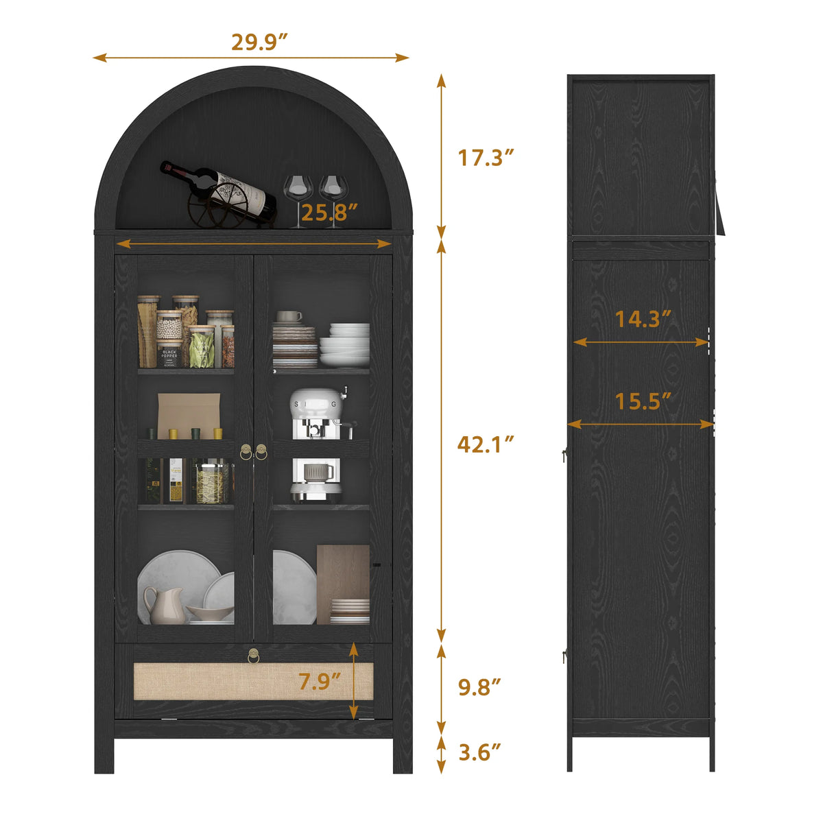 LAZZO 73-Inch Tall Arched Kitchen Pantry Storage Cabinet, 2 Doors, Brown