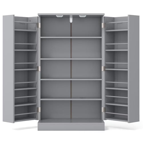 Spaco 17-Tier Kitchen Small Pantry Cabinet with 2 Doors and 6 Adjustable Shelves, Cabinet Pantry, Freestanding 5-Tier Shelving Pantries for Kitchen Storage, Gray