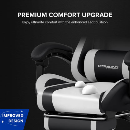 GTRACING GTWD-200 Ergonomic Gaming Chair with Adjustable Pillows and Footrest , White
