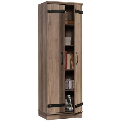 Pemberly Row Farmhouse Engineered Wood 2-Door Narrow Storage Cabinet in Salt Oak