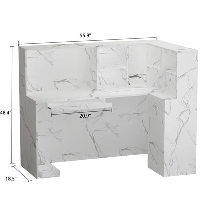 MONSLIPA L-Shape Wood Reception Desk with , Register Stand Reception Center Desk, White