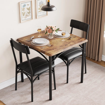 Yesfashion 3 Piece Dining Table Set, Kitchen Table and Chairs for 2, Metal and Wood Square Dining Room Table Set with 2 Upholstered Chairs