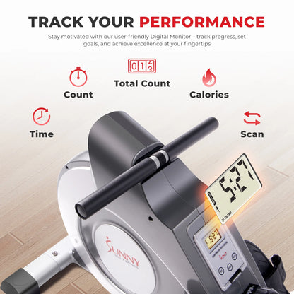 Sunny Health & Fitness 53.4" Extended Slide Rail Magnetic Rowing Machine Rower with Free SunnyFit App Membership - SF-RW5515