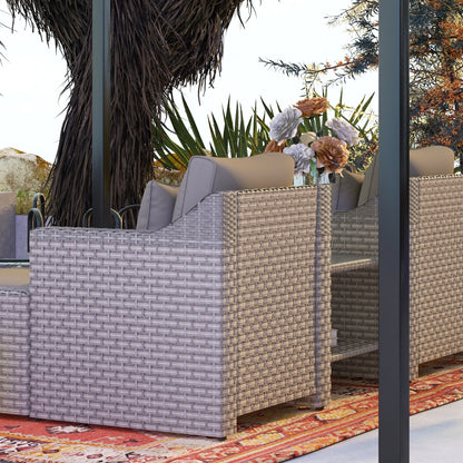 Outsunny 5 Piece Patio Furniture Set, All Weather PE Rattan Conversation Chair & Ottoman Set w/ Table, Cushions & Pillows Included, Beige