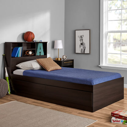 Your Zone Easy to Assemble Storage Bed with Bookcase Headboard, Twin, Natural Teak Finish