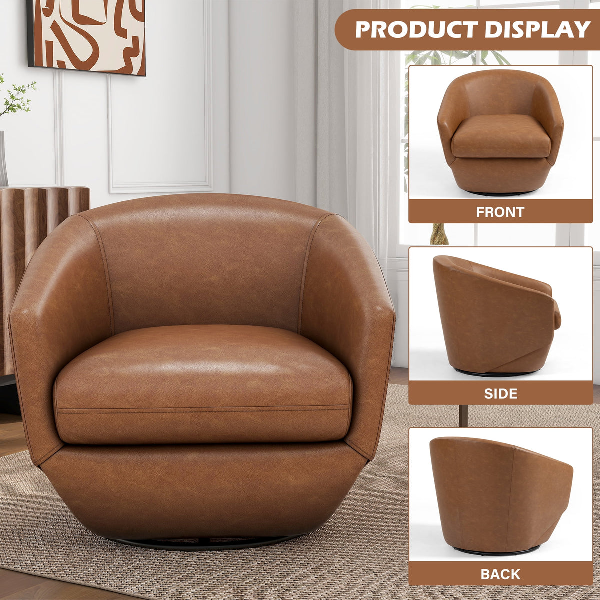 DREAMSIDEA Faux Leather Swivel Accent Chair Sets of 2 360�� Swivel Barrel Chair,Swivel Club Sofa for Living Room, Bedroom, Office,Brown