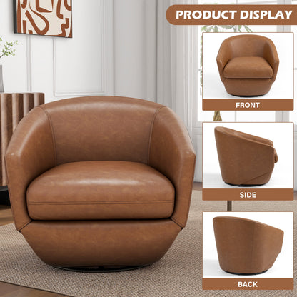 DREAMSIDEA Faux Leather Swivel Accent Chair Sets of 2 360�� Swivel Barrel Chair,Swivel Club Sofa for Living Room, Bedroom, Office,Brown