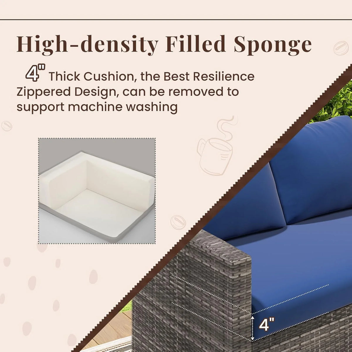 AECOJOY 7 Piece Patio Furniture Set PE Rattan Outdoor Dining Set Sectional Sofa Couch with Table Patio Conversation Set in Gray