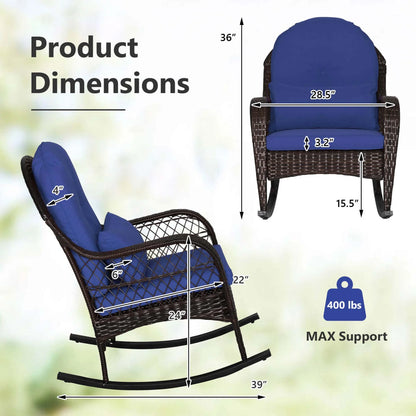 Costway Patio Wicker Rocking Chair W/Seat Back Cushions & Lumbar Pillow Porch Off White