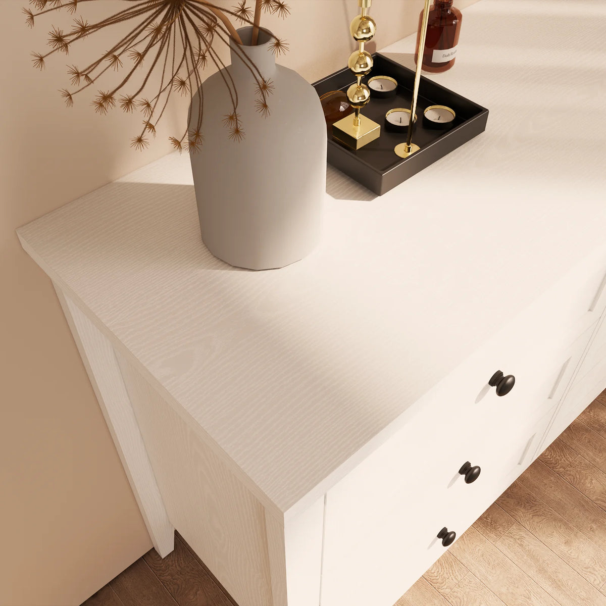 RichYa 6 Drawer Dresser for Bedroom,Chest of Drawers with Metal Knobs,Dresser for Closet,White