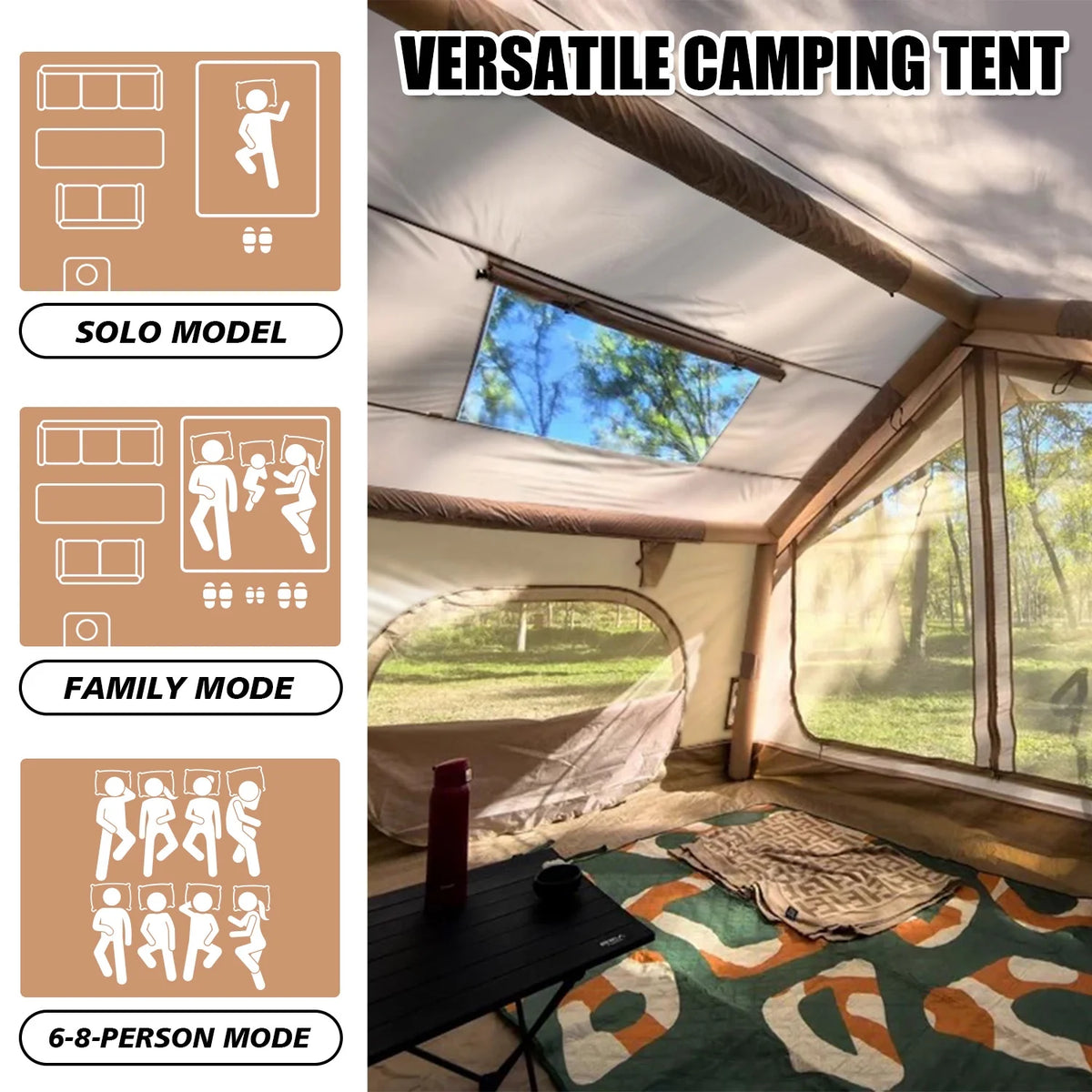 9.8' x 7' Inflatable Camping Tent,4 Season Blow up Tents for Camping, 4-6 Person Inflatable Tent with Stove Jack,Air Tents,Glamping Tent,Waterproof Luxury House with Mesh Window