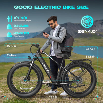 Gocio Electric Bike, 26"x4.0" Fat Tire E-Mountain Bike, Peak 1000W Motor, 28MPH 48V 15Ah Battery Removable Ebike for off Road, Sand, UL2849