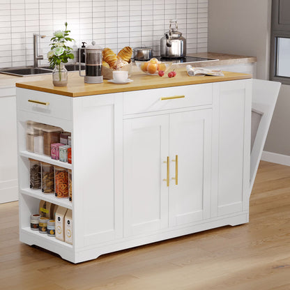 DWVO Kitchen Storage Cart with Trash Can Storage Cabinet, Rolling Kitchen Island with Wheels and Drawers for 13-Gallon Trash Bin, Gray