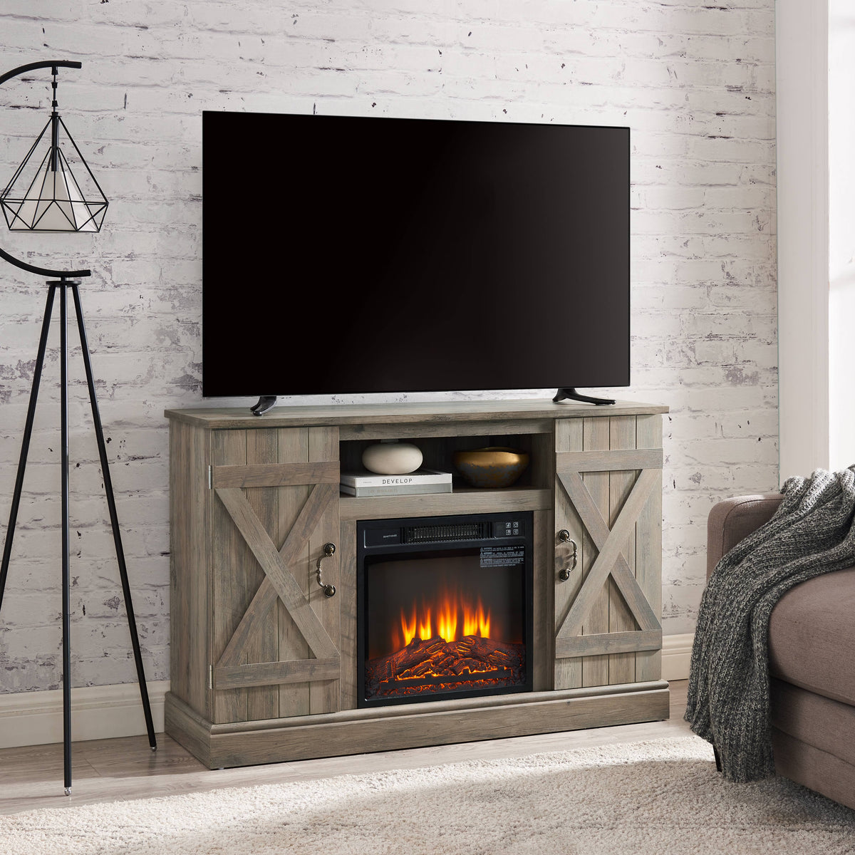 TV Stand with Fireplace, 58" Electric Fireplace Heater TV Stand for 65" TVs, Wood Fake Fireplace Heater, Dark Walnut Electric Fireplace Entertainment Center