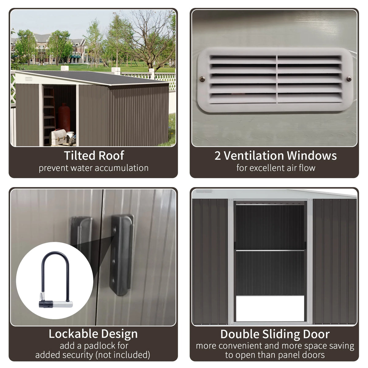 Outsunny 4.6' x 9' Metal Outdoor Storage Shed, Garden Utility Tool House with Double Lockable Doors for Backyard, Patio, Lawn, Garage, White