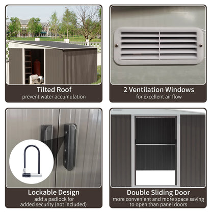 Outsunny 4.6' x 9' Metal Outdoor Storage Shed, Garden Utility Tool House with Double Lockable Doors for Backyard, Patio, Lawn, Garage, White