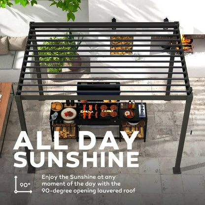 Mirador 10'x 10' Outdoor Pergola, 80S Steel Frame w/ Adjustable Louvers Roof for Garden, Patio, Backyard, Dark Gray