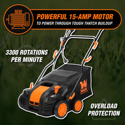 WEN 2 in 1 16�� 15 amp Corded Electric Self Propelled Walk-Behind Dethatcher and Scarifier