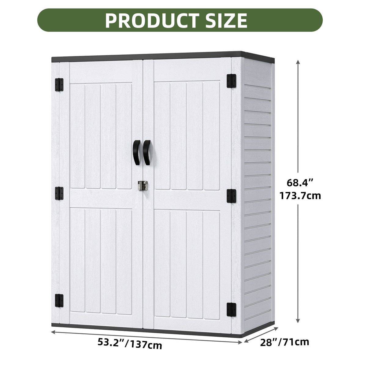 Uforic Outdoor Storage Shed, Vertical Lockable Tool Storage Resin Shed for Garden, Garage, Patio, No Shelves Included, Brown