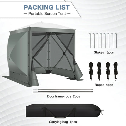 COBIZI 8x8 Pop up Gazebo Tent, Ez up Waterproof Screen Tent Screen House, Portable Outdoor Canopy Sun Shelter with 3 Sidewalls, Carry Bag & Ground Stakes for Camping, Garden and Picnics, Gray