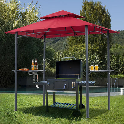 ABCCANOPY 8'x 5' Grill Gazebo Shelter, Double Tier Outdoor BBQ Gazebo Canopy with LED Light(Brown)