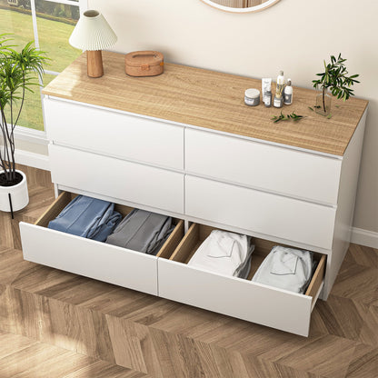Kadyn White Chest of Drawer, 6 Double Drawer Dresser for Bedroom, Modern Storage Cabinet for Living Room, Dresser