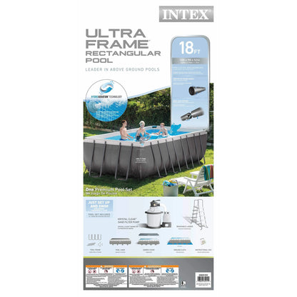 Intex 18' x 9' x 52" Ultra Frame Rectangular Above Ground Swimming Pool with Sand Filter Pump