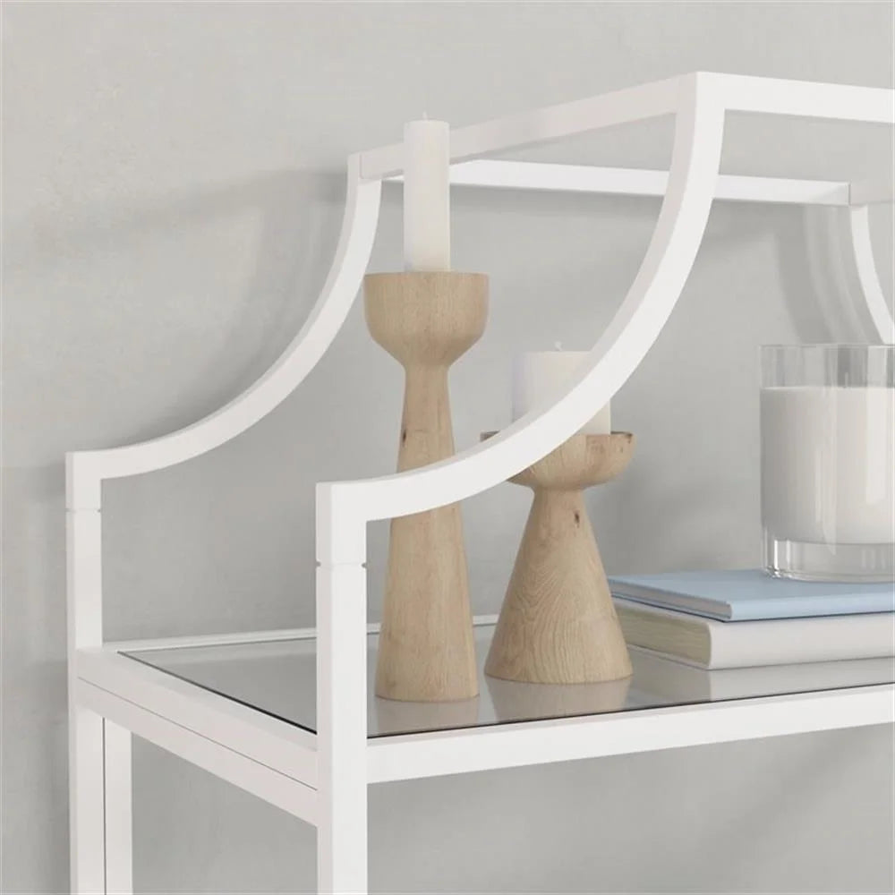 Pemberly Row 5-Shelf Modern Metal Bookcase in Gold Satin/Faux Deco Stone