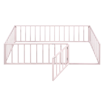 Bellemave Full Size Bed Frame, Full Montessori Bed with Safety Guardrails and Detachable Fence, Wood Full Daybed Frame, Low Profile & Rounded Corners Design, Natural