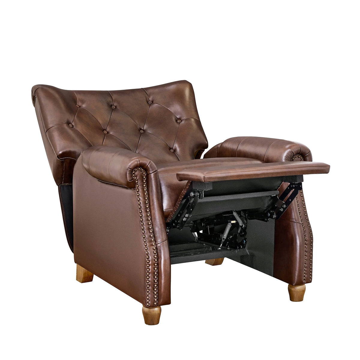 Pioneer Woman Harper Pushback Leather Recliner, Whiskey & Faux Cowhide Upholstery