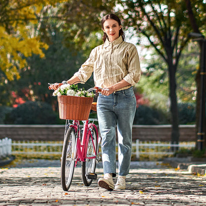 Viribus Women's Comfort Bike 24 inch Beach & City Cruiser Bicycle with Basket Rack White