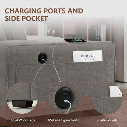 ASHOMELI 99'' Convertible Sectional Sofa,L Shaped Couch,Multi-Functional Reversible Sofa with USB and Type-C Charging Ports, Storage Space, Breathable Fabric