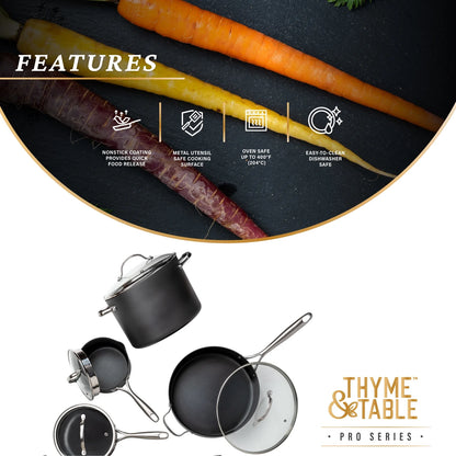 Thyme & Table 15-Piece Non-Stick Hard Anodized Cookware Set, Pots and Pans Set - Black