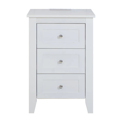 Glavbiku Modern White 3 Drawer Nightstand Set of 2 with USB Ports & Power Outlets for Bedrooms,Adult