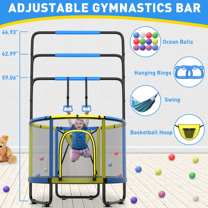 CITYLE Trampoline for Kids 600LBS 60'' 5FT Toddler Trampoline Indoor Outdoor with Basketball Hoop, Swing, Adjustable Bar, Mini Small Trampoline with Enclosure, Gifts for Toddlers, Boys & Girls